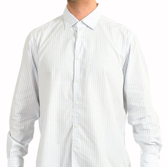 Glanshirt A Slowear Brand Striped Silk Long Sleeve Dress Shirt US 17.5 IT 44